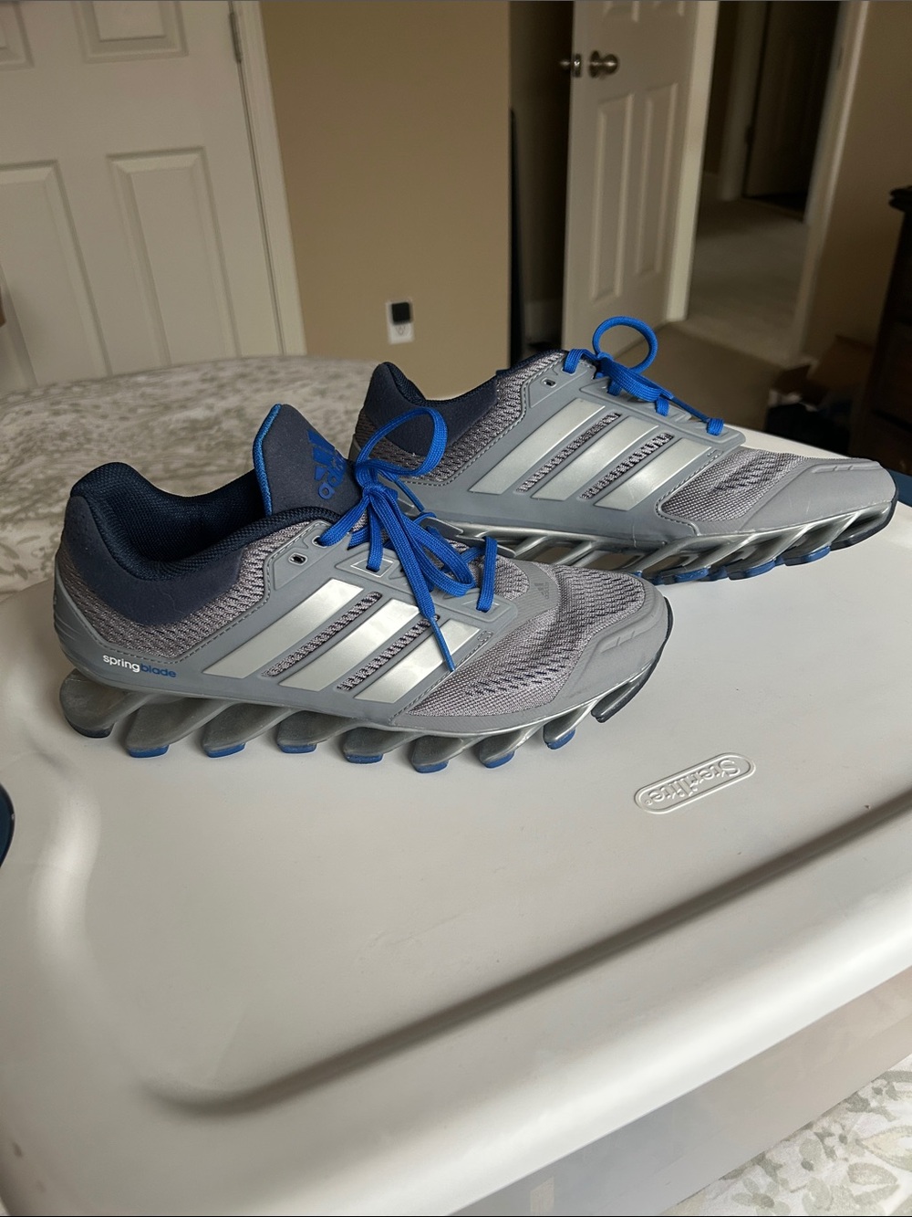 adidas Grey and Blue Springblade Running Shoes